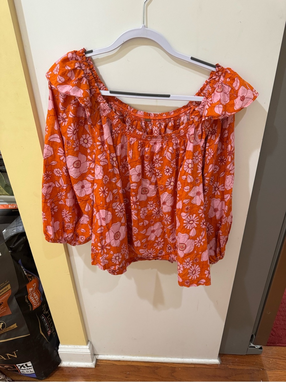 Free People Orange Floral Off-Shoulder Blouse